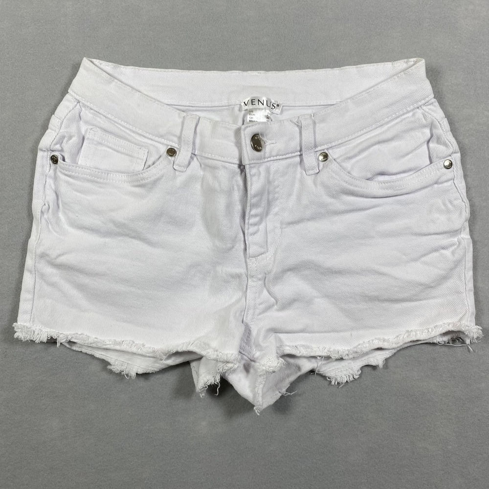 Venus White Denim Cut-Off Shorts Womens Size 4 Frayed Hem Low Rise Stretch